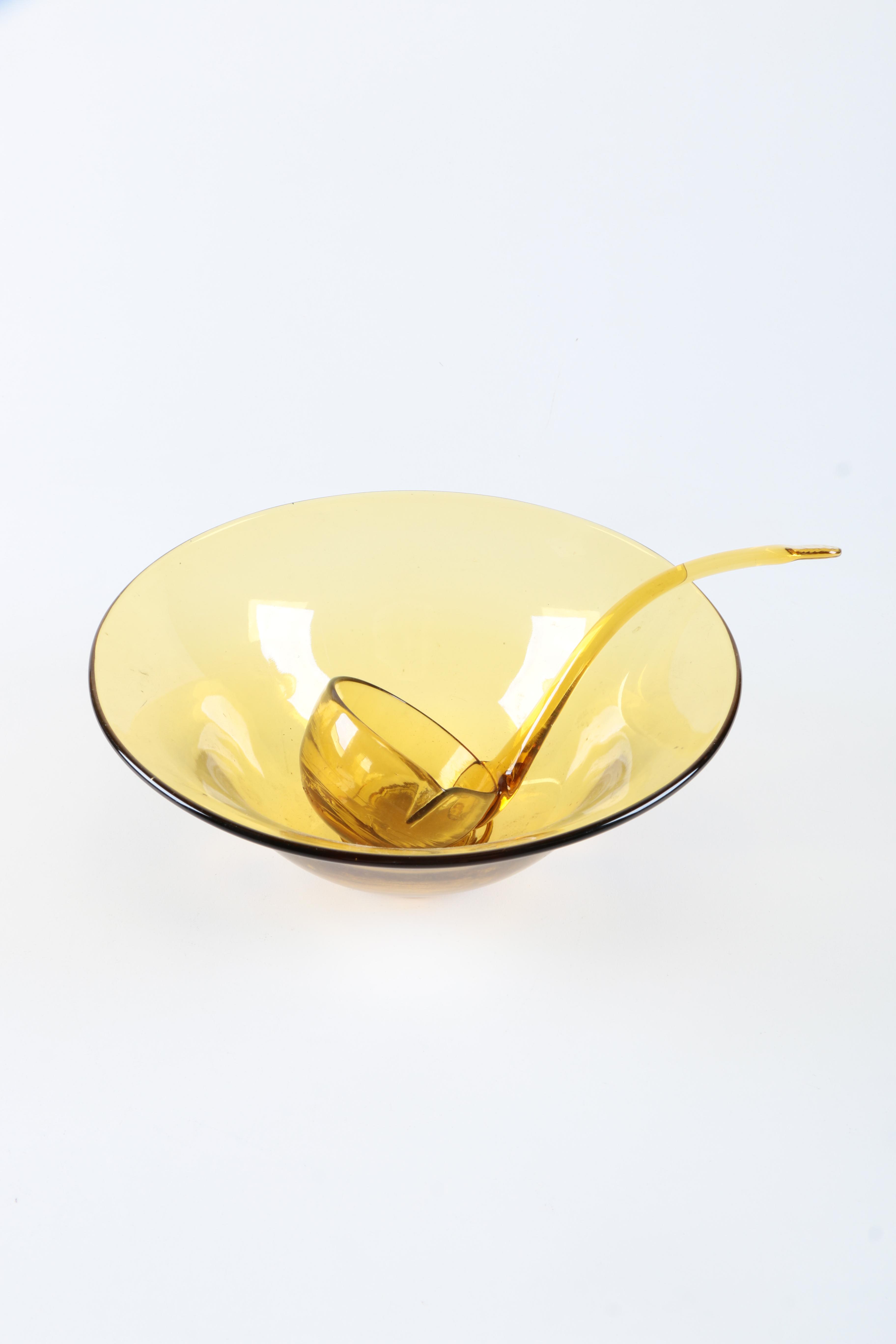 Amber Glass Punch Bowl With Ladle