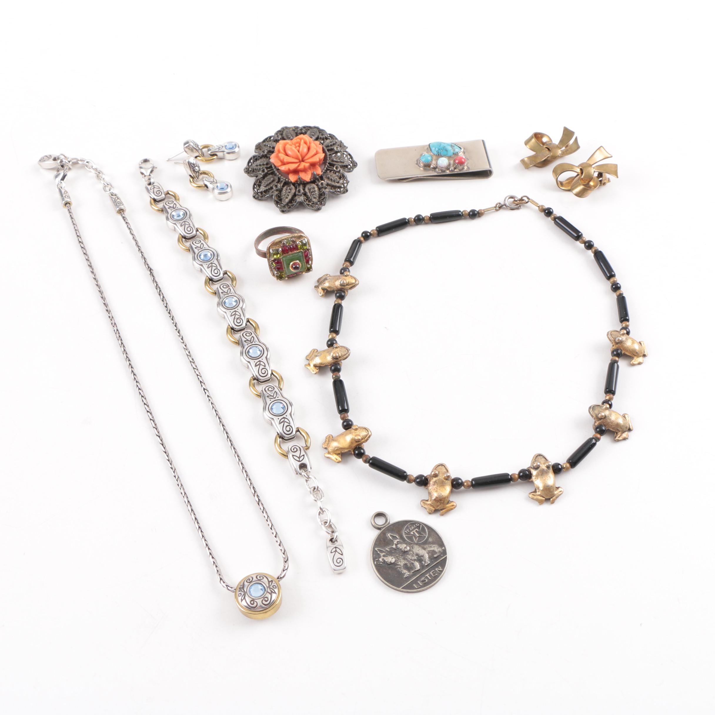 Assorted Costume Jewelry Including a Zuni Money Clip