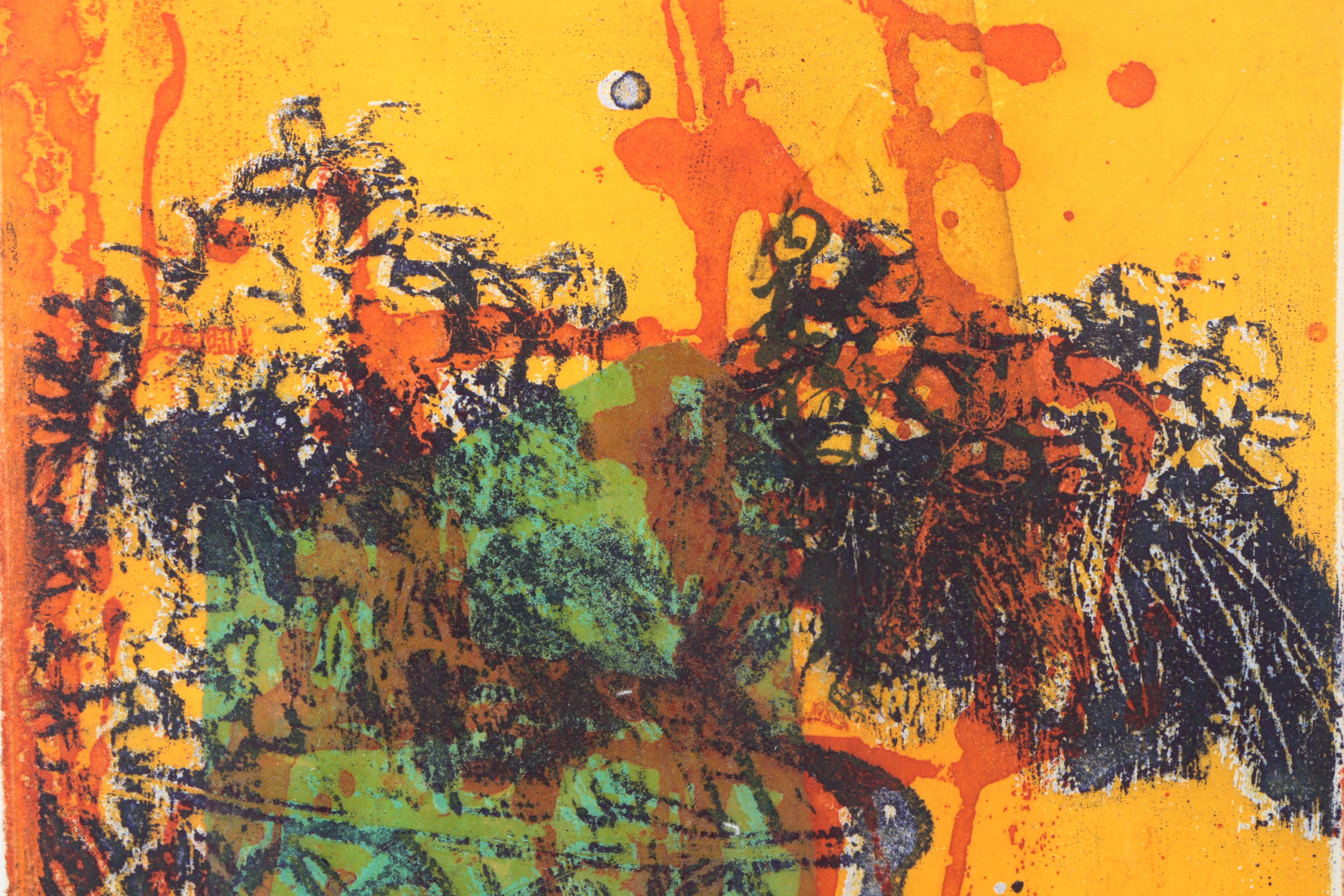 Elizabeth Tana Monoprint on Paper "Basket of Blossoms"