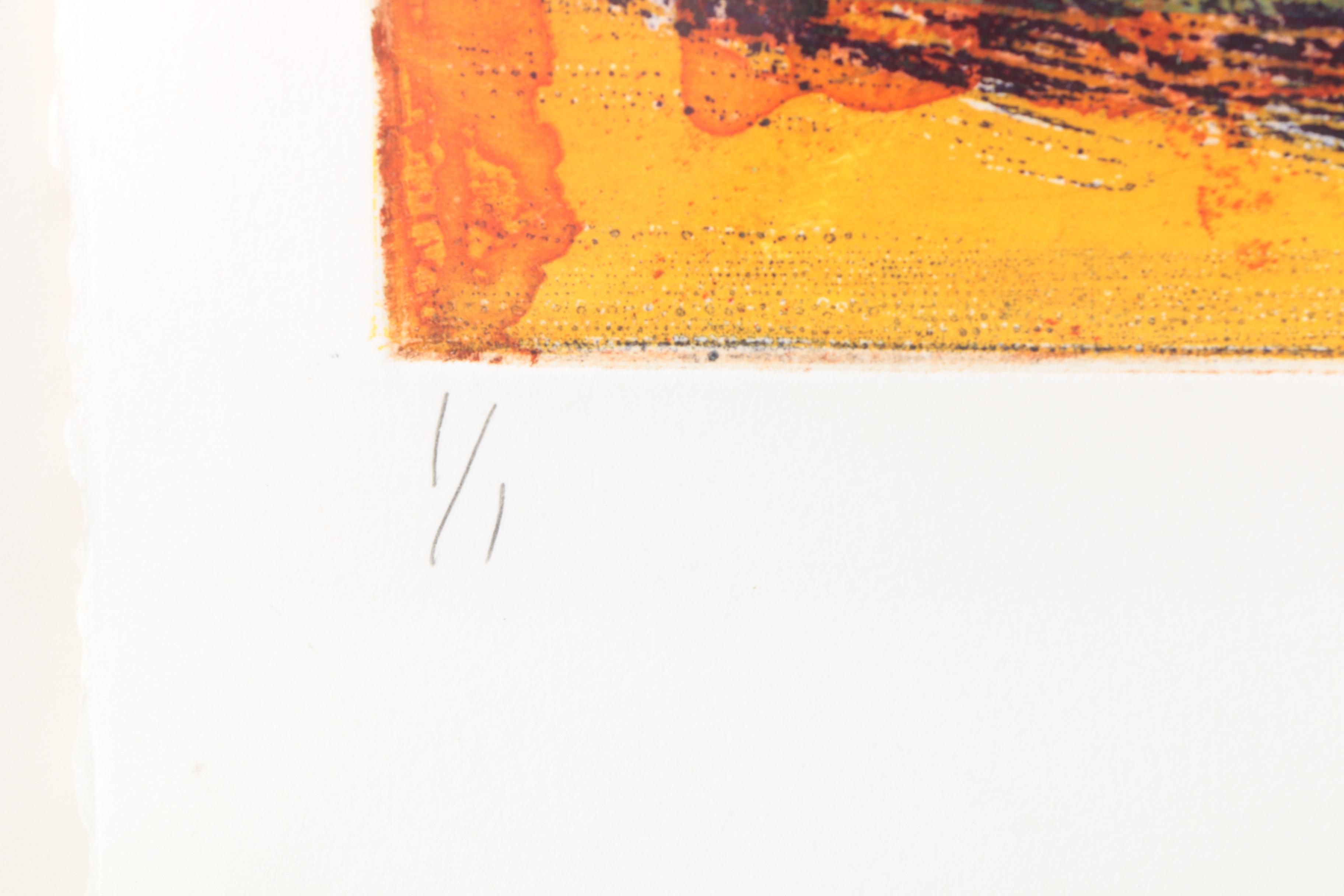 Elizabeth Tana Monoprint on Paper "Basket of Blossoms"