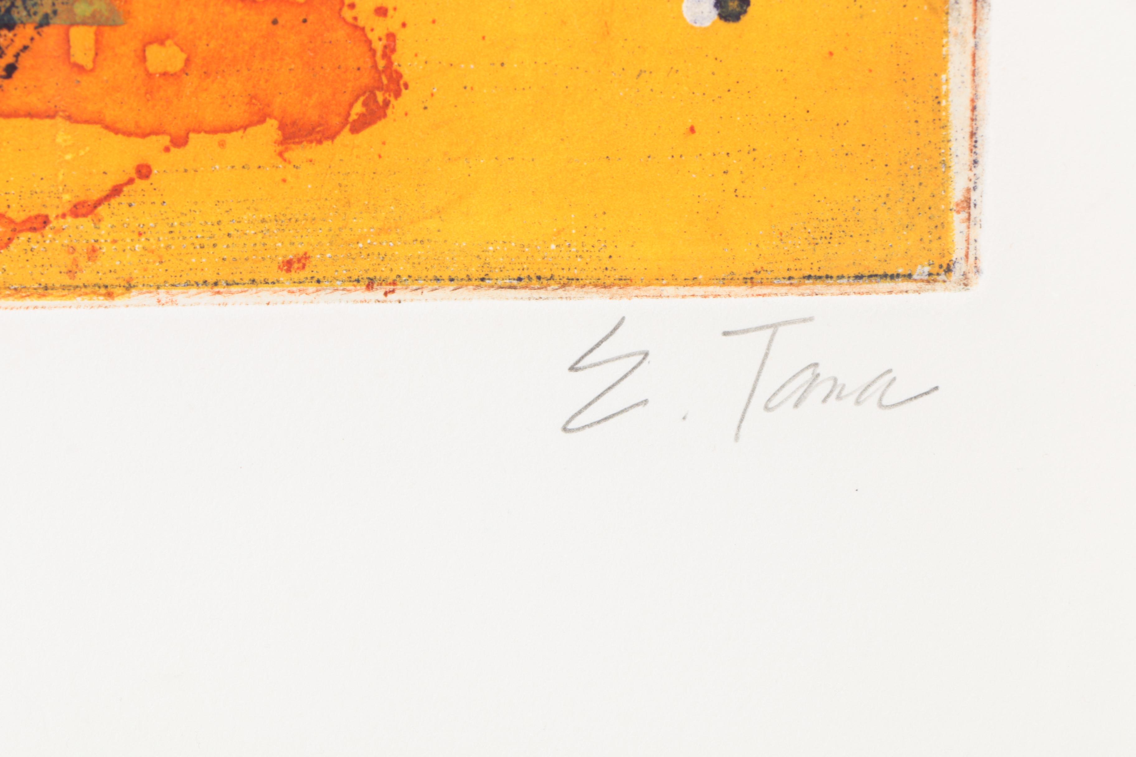 Elizabeth Tana Monoprint on Paper "Basket of Blossoms"