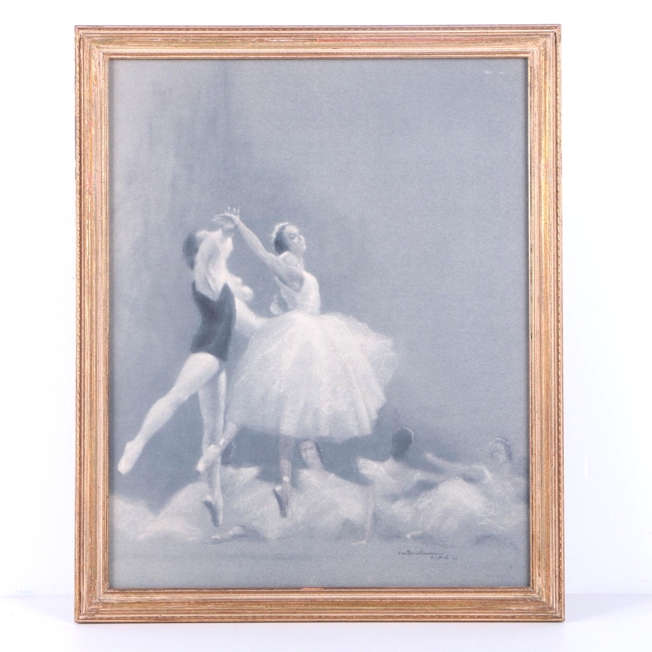 Framed Lithograph Print of Ballet Dancers