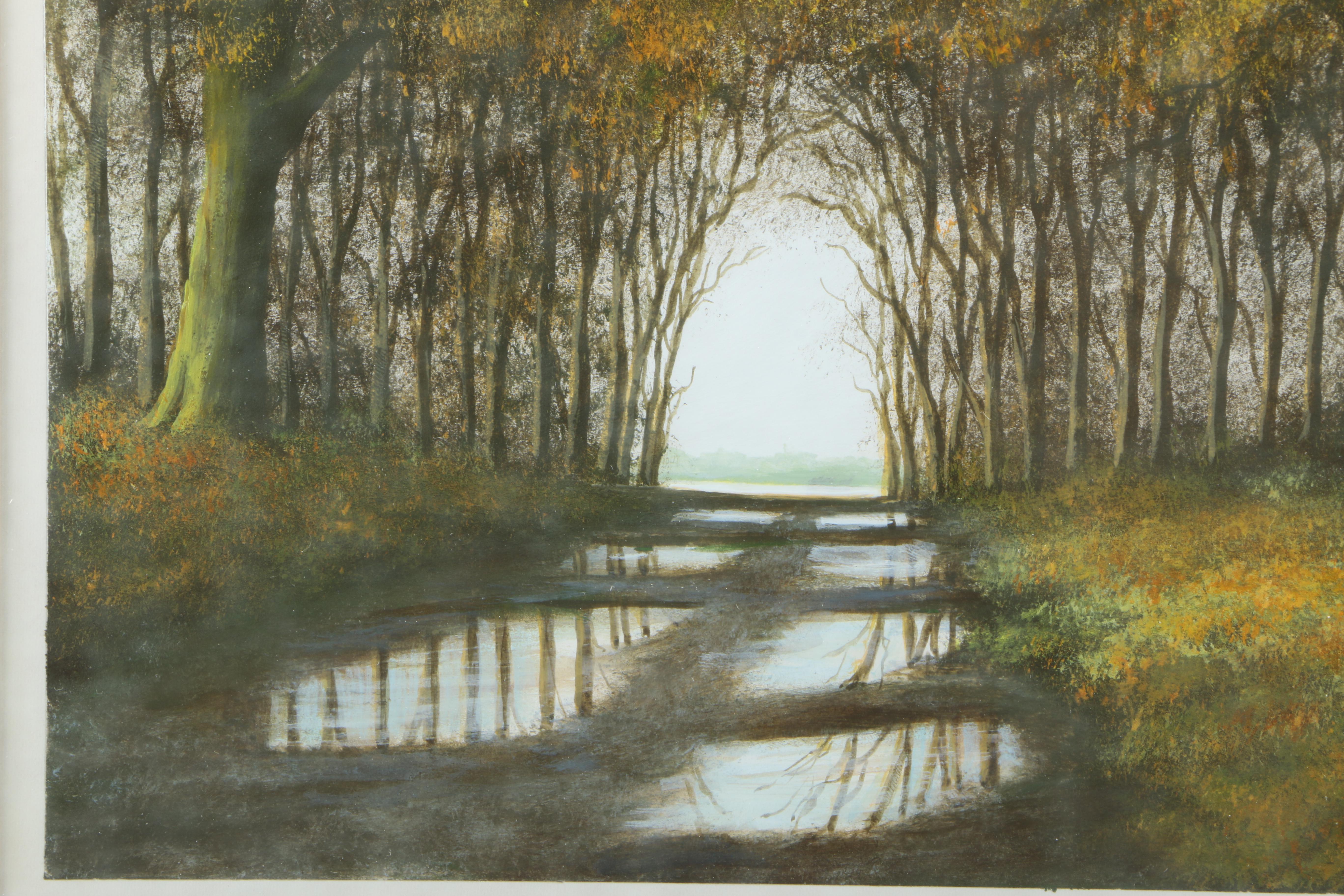 J. Strickland Pastel and Oil Painting on Paper "Grovely Woods"