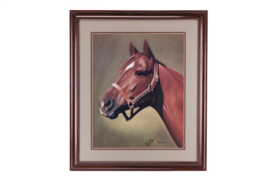 Signed Offset Lithograph of "Secretariat" By Jerry Puleo