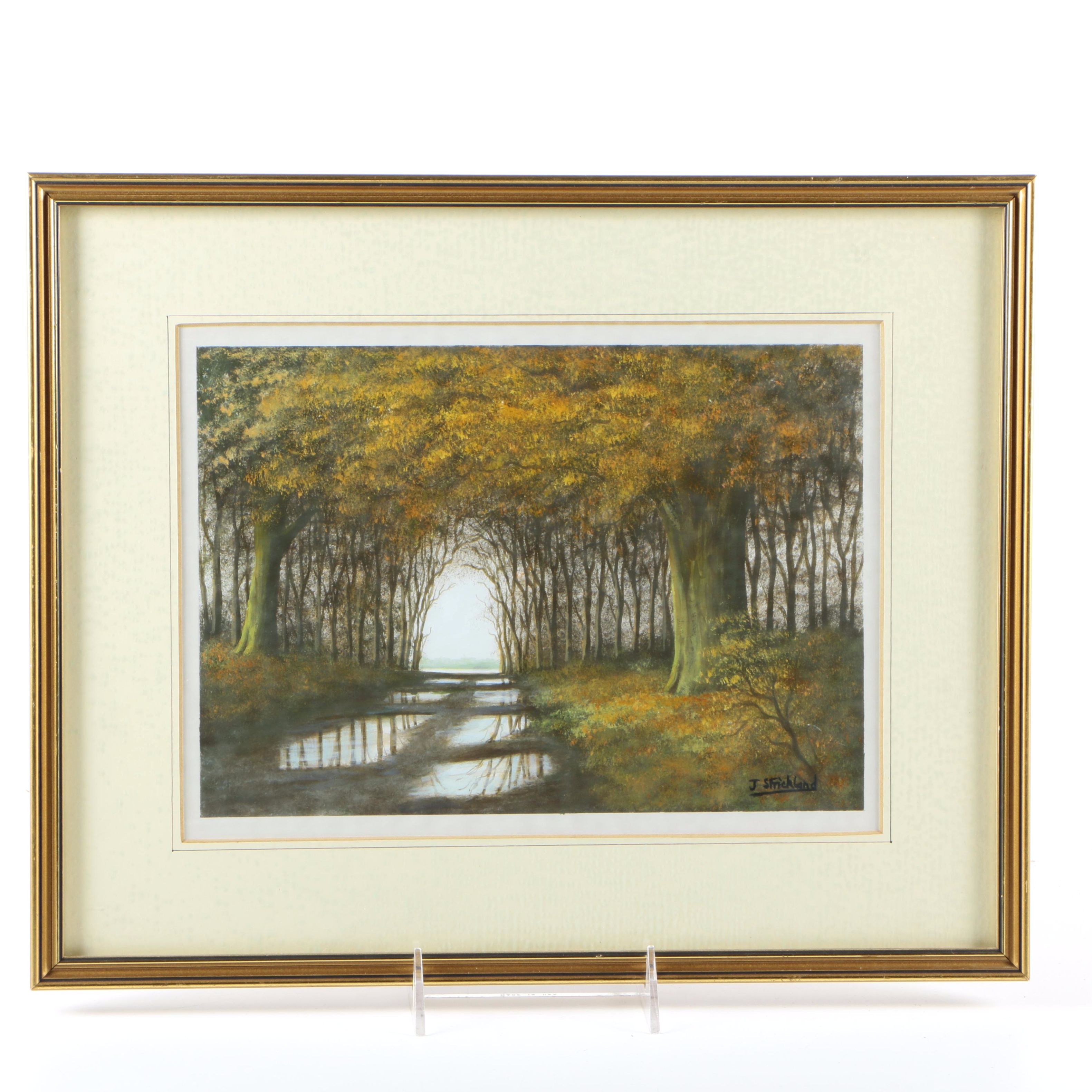 J. Strickland Pastel and Oil Painting on Paper "Grovely Woods"