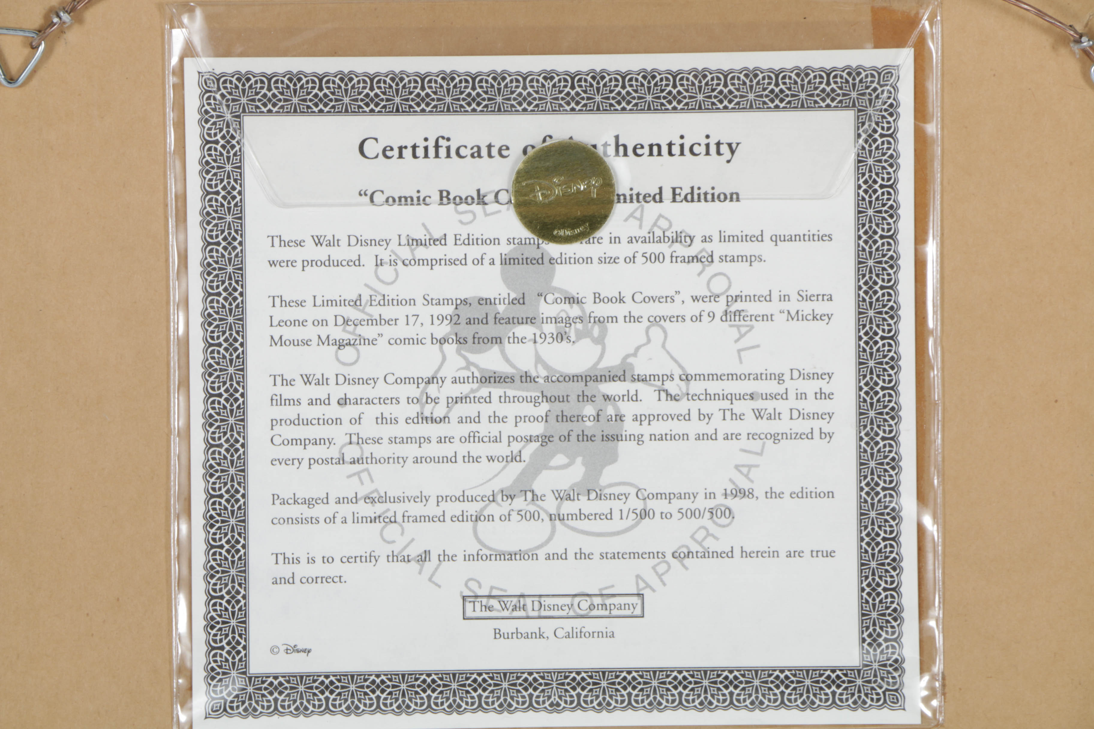 Disney Limited Edition Framed Stamps and Offset Lithograph Print