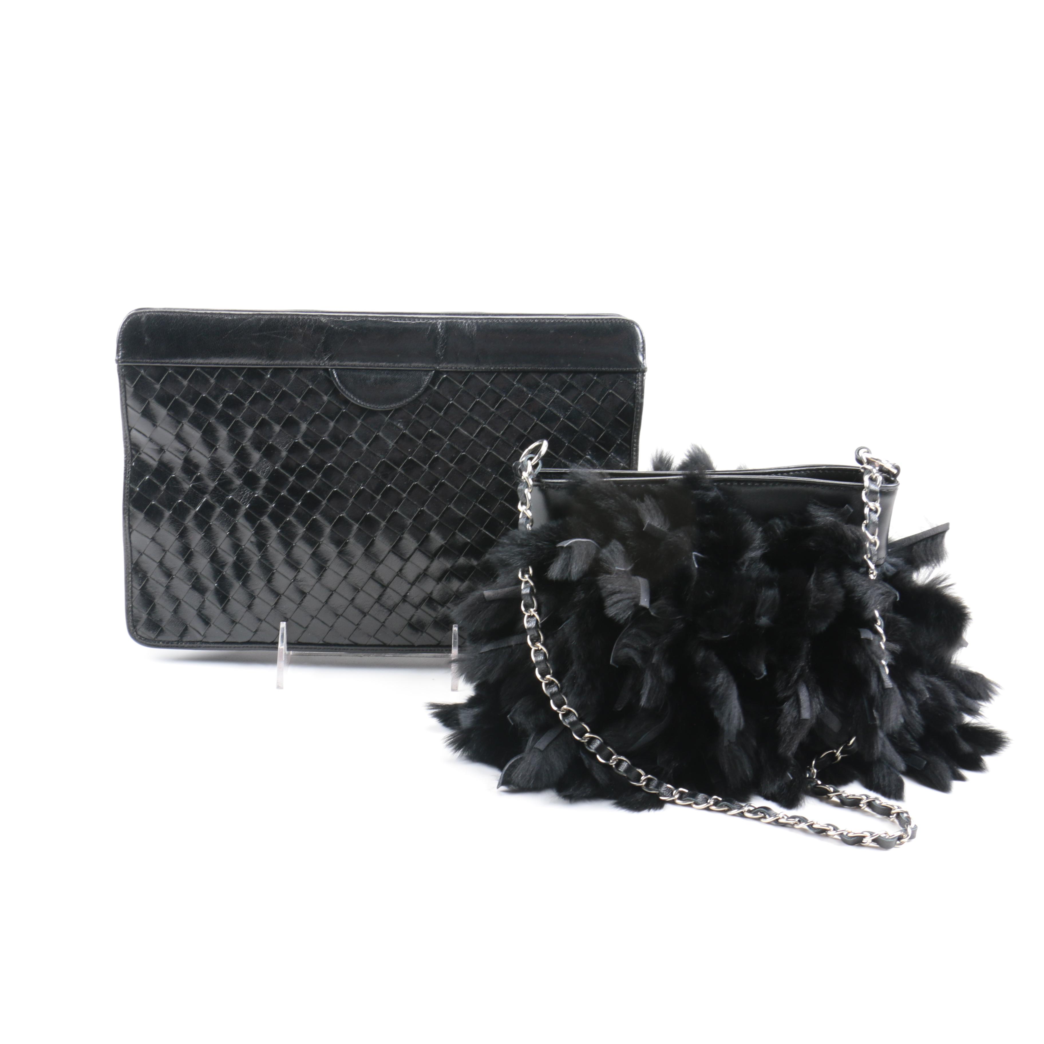 Vintage Morris Moskowitz Leather Clutch and Rex Fur Bag