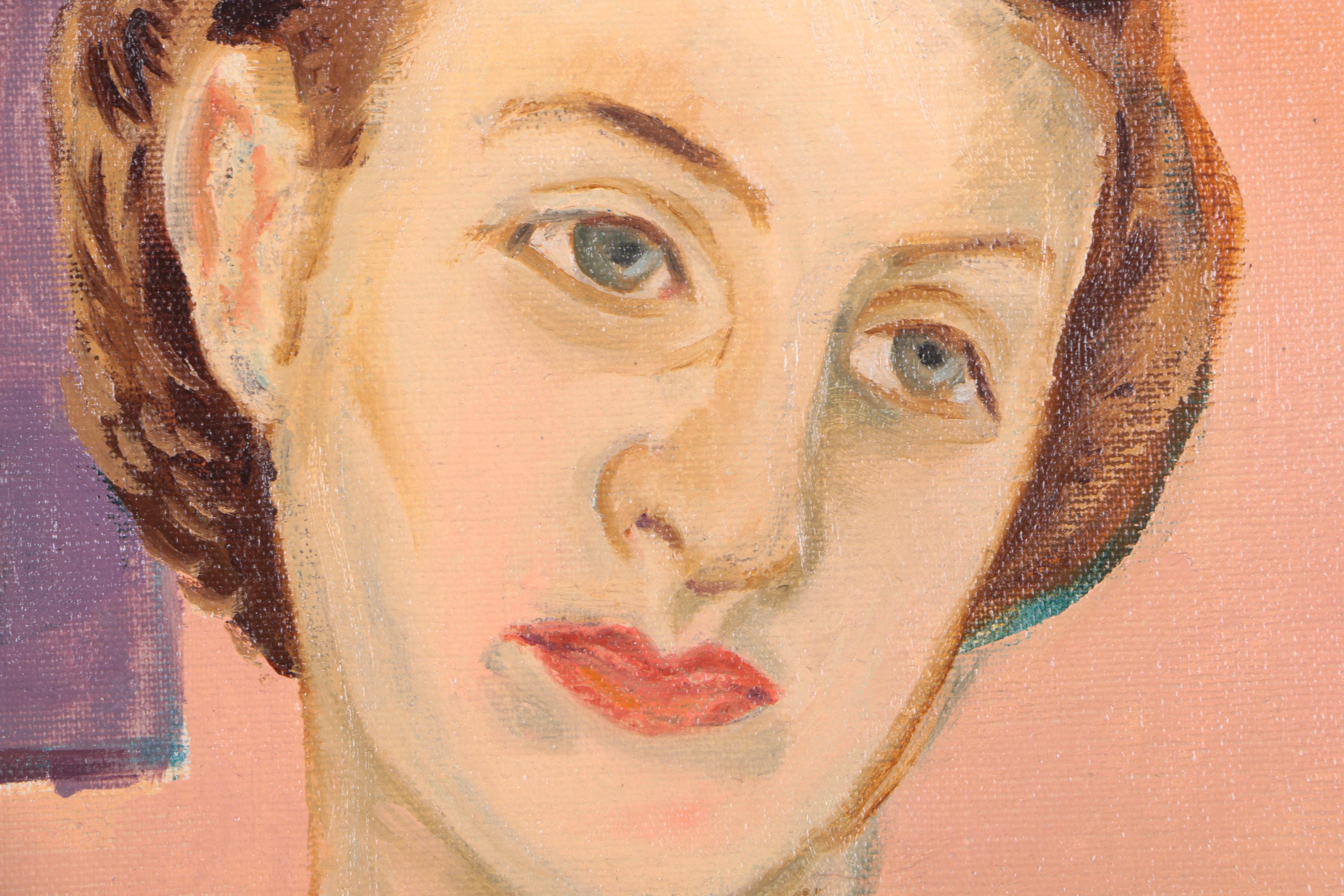 Koppin Signed Original 1952 Alla Prima Oil Portrait on Canvas of a Woman