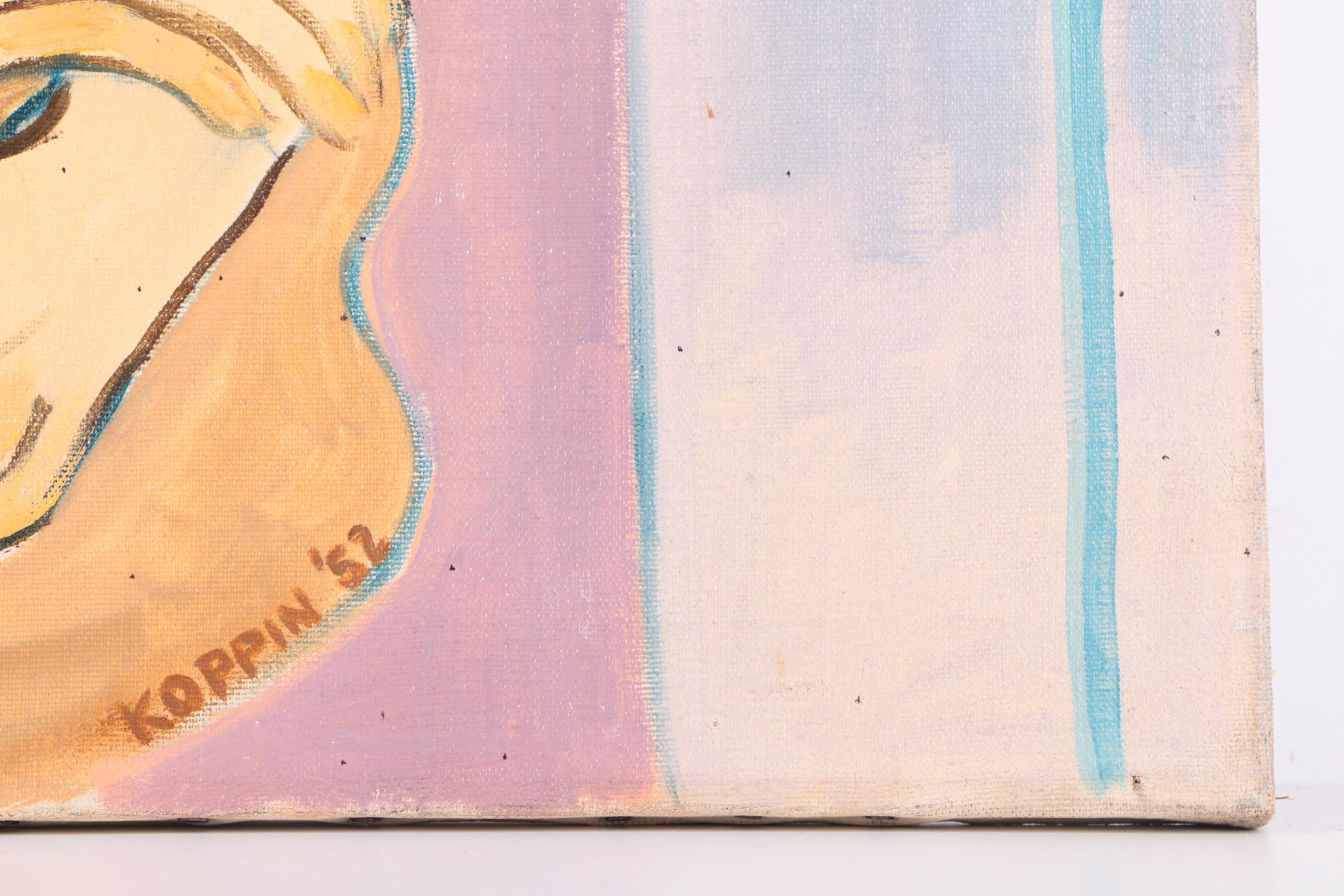 Koppin Signed Original 1952 Alla Prima Oil Portrait on Canvas of a Woman