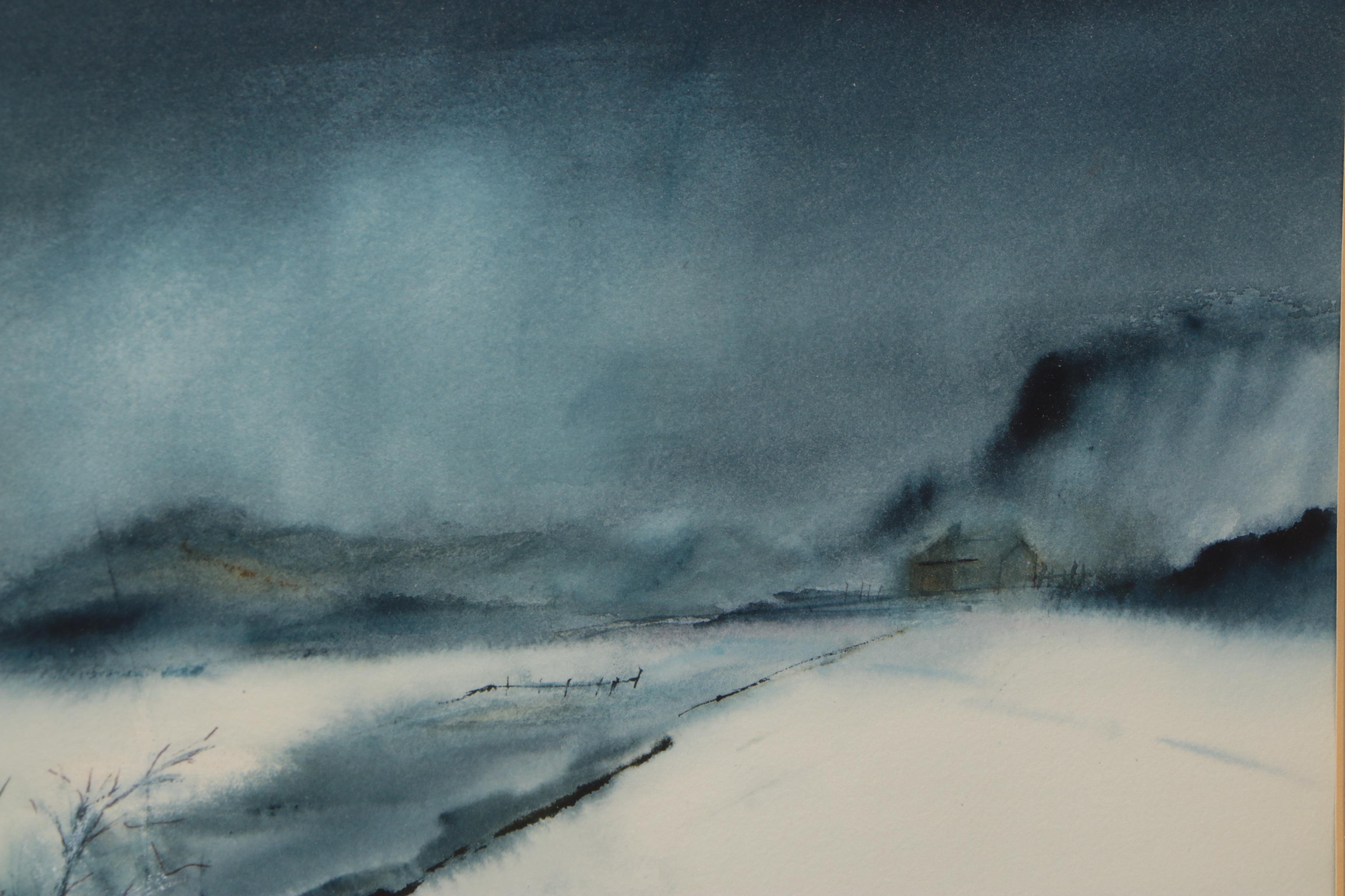 Barbara Weber Watercolor on Paper of a Winter Landscape