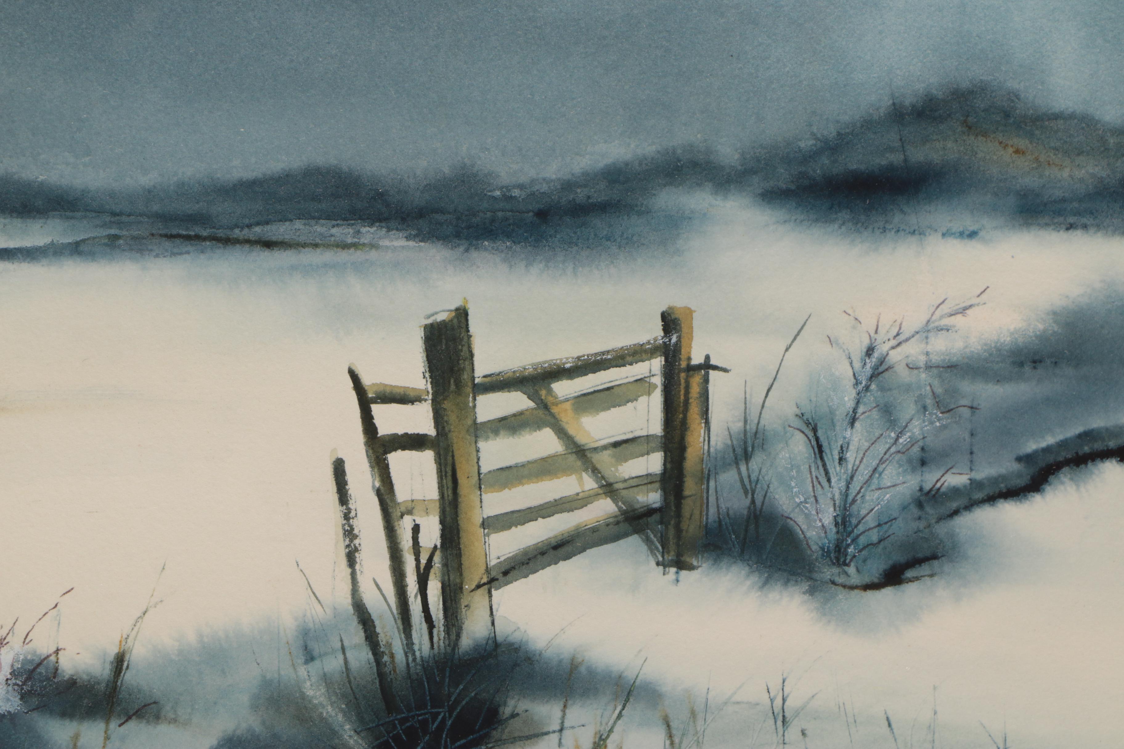 Barbara Weber Watercolor on Paper of a Winter Landscape