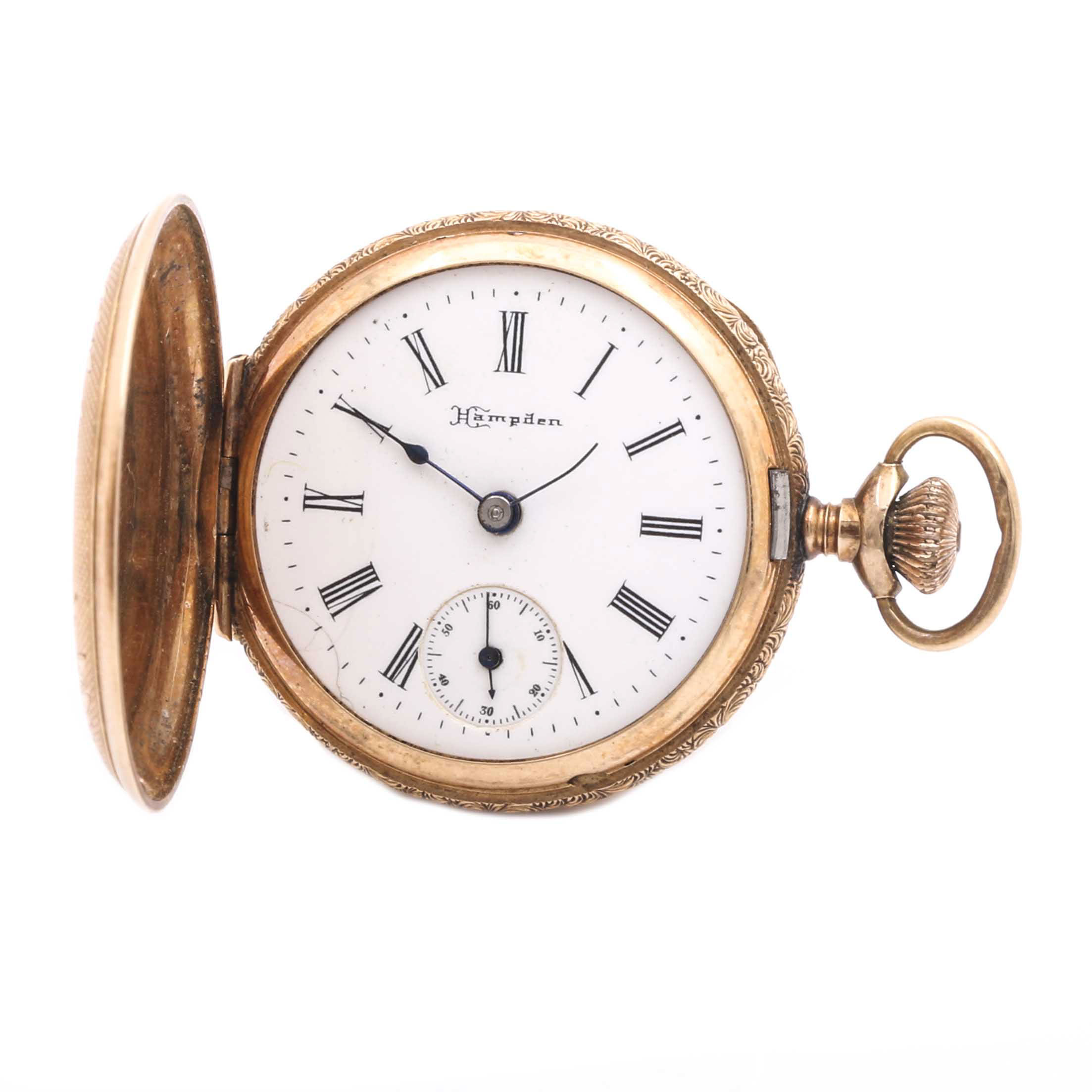 Antique Hampden 14K Rose Gold Ornate Hunter Pocket Watch