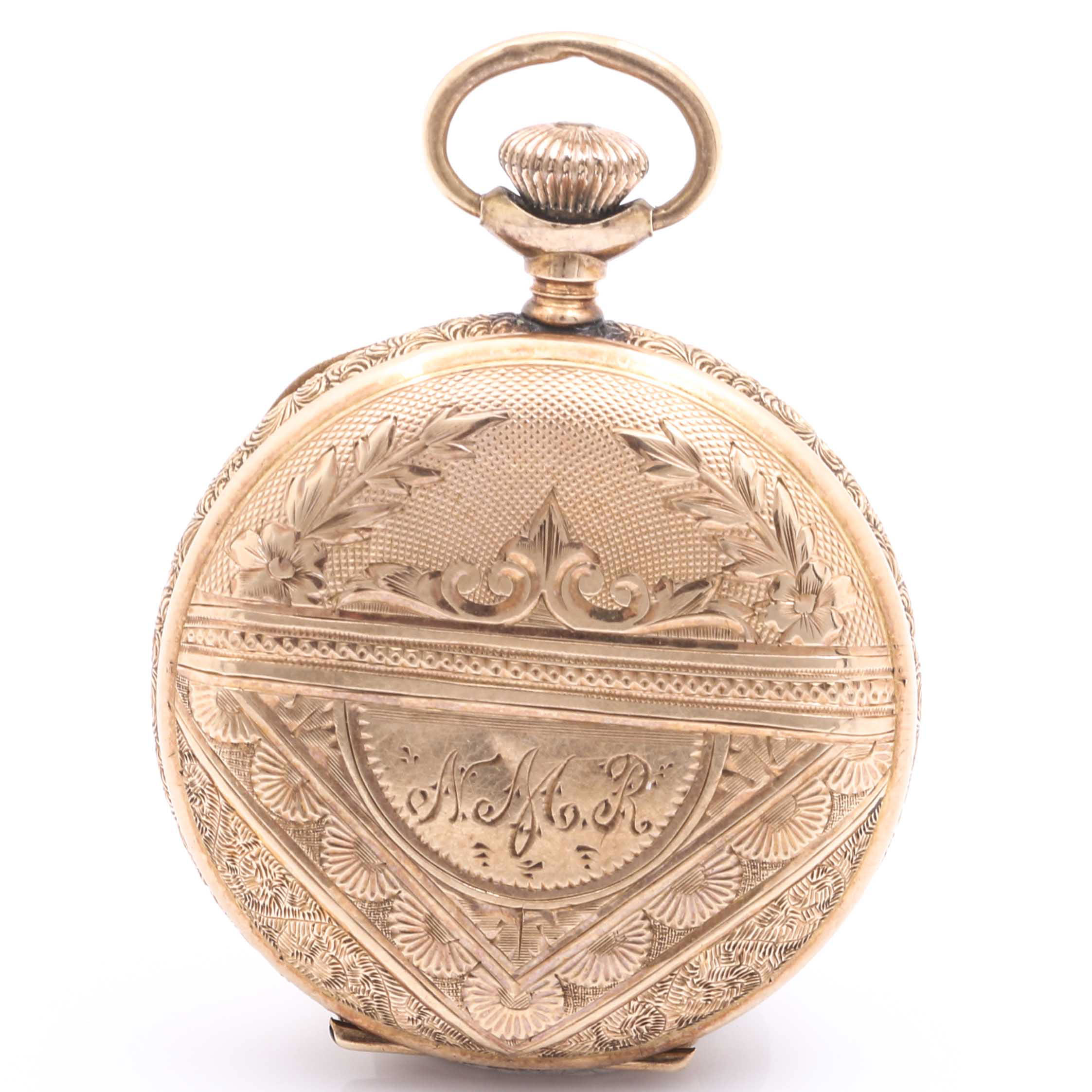 Antique Hampden 14K Rose Gold Ornate Hunter Pocket Watch