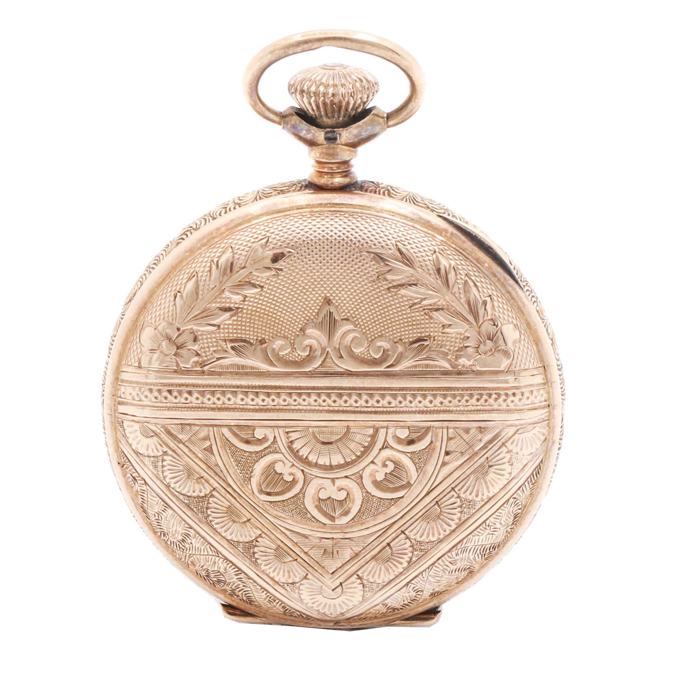 Antique Hampden 14K Rose Gold Ornate Hunter Pocket Watch