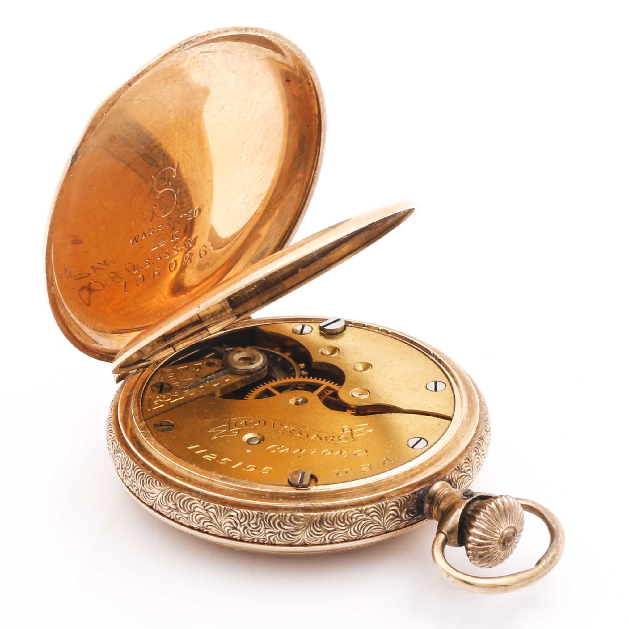 Antique Hampden 14K Rose Gold Ornate Hunter Pocket Watch