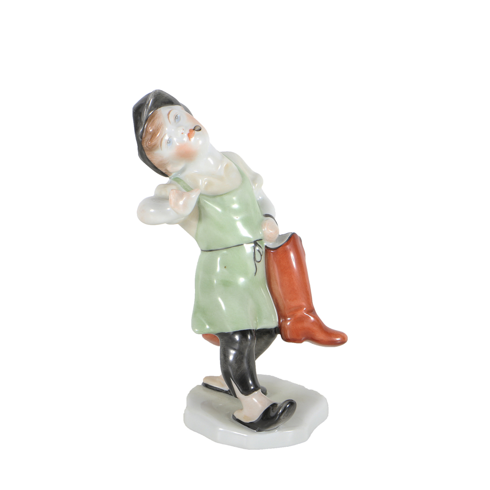 Herend Porcelain Figurine Of A Boy With Boots