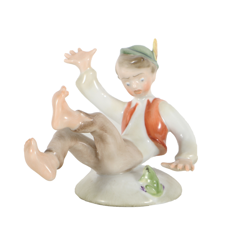 Herend Porcelain Figurine Of A Boy and Frog