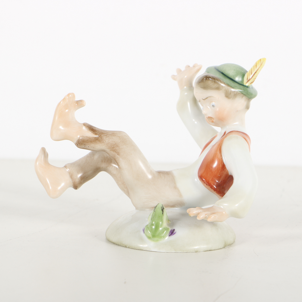 Herend Porcelain Figurine Of A Boy and Frog
