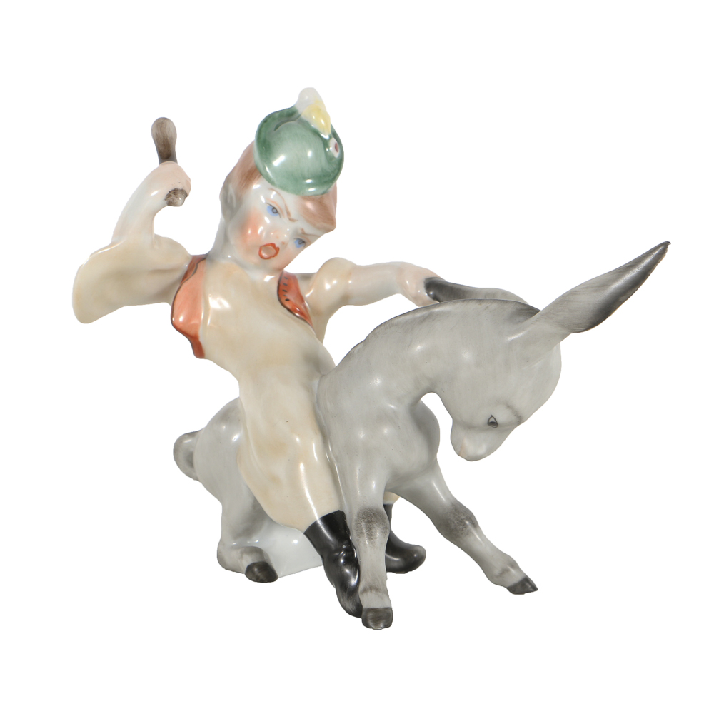 Herend Porcelain Figurine Of Boy On A Donkey