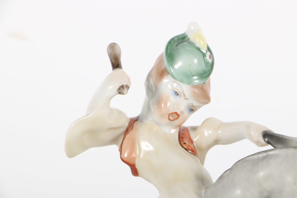 Herend Porcelain Figurine Of Boy On A Donkey