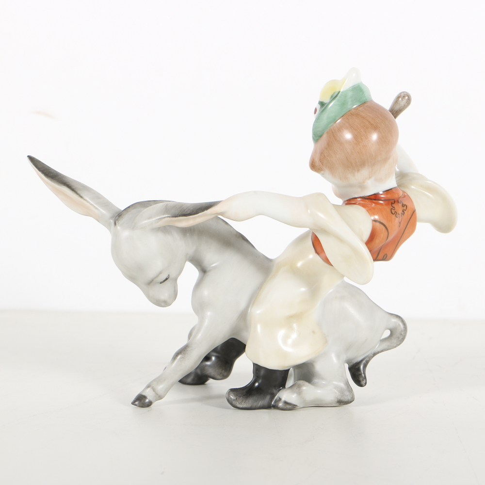 Herend Porcelain Figurine Of Boy On A Donkey