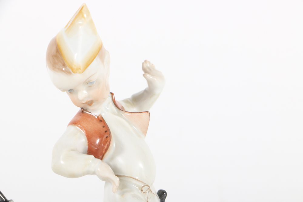 Herend Porcelain Figurine Of Boy With Rooster