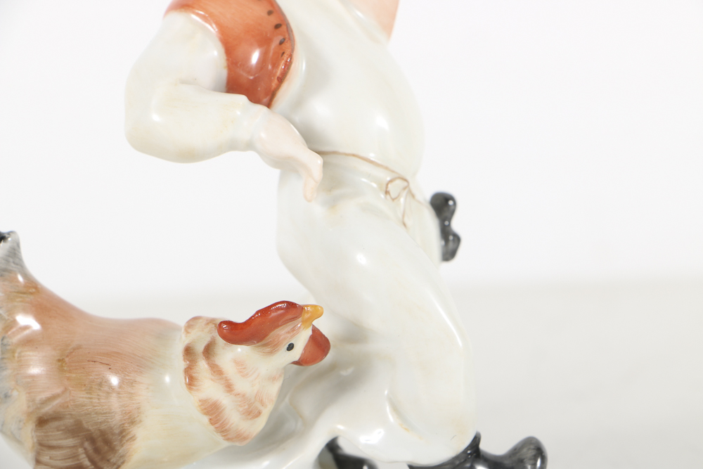 Herend Porcelain Figurine Of Boy With Rooster