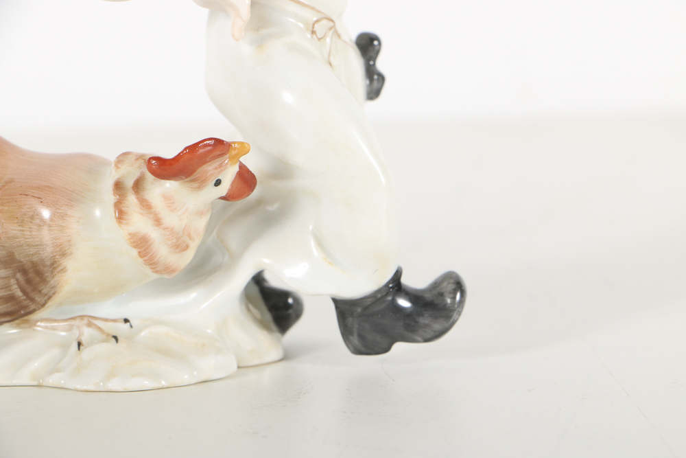 Herend Porcelain Figurine Of Boy With Rooster