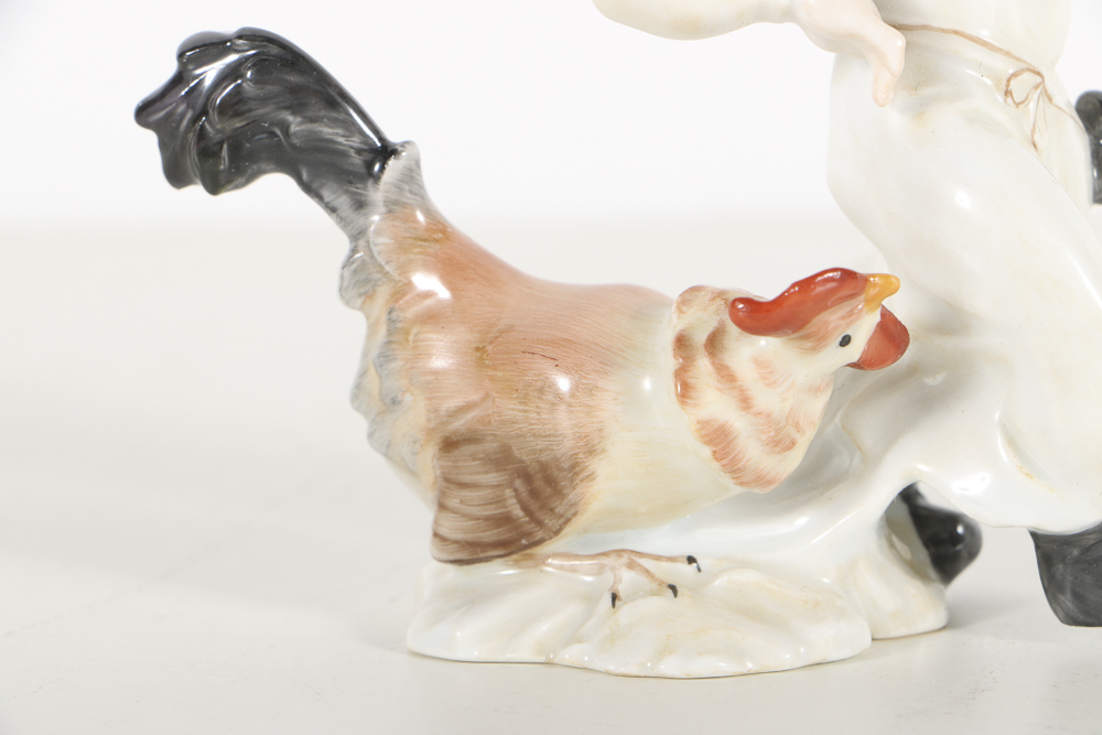 Herend Porcelain Figurine Of Boy With Rooster