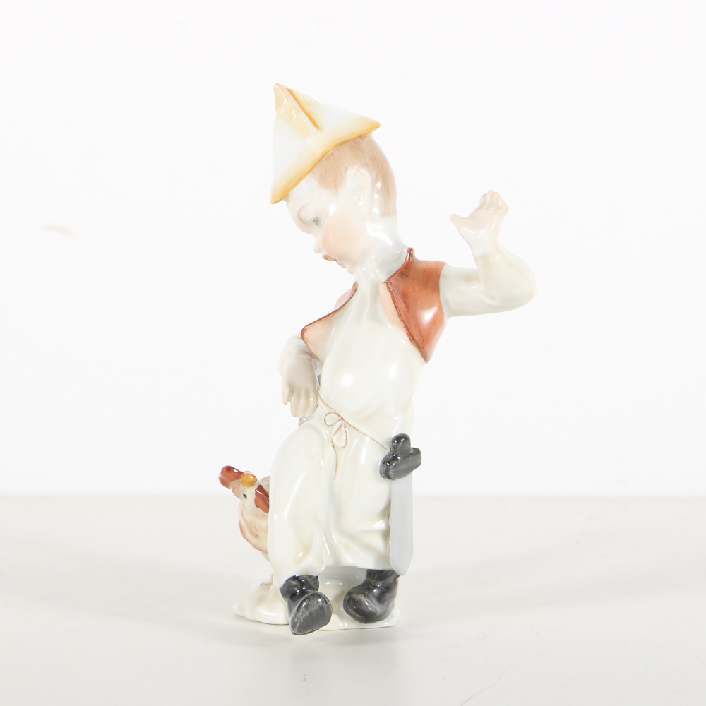 Herend Porcelain Figurine Of Boy With Rooster