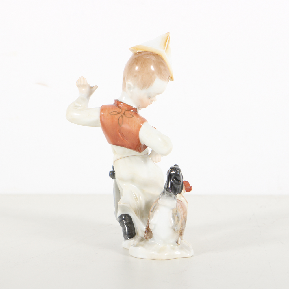 Herend Porcelain Figurine Of Boy With Rooster
