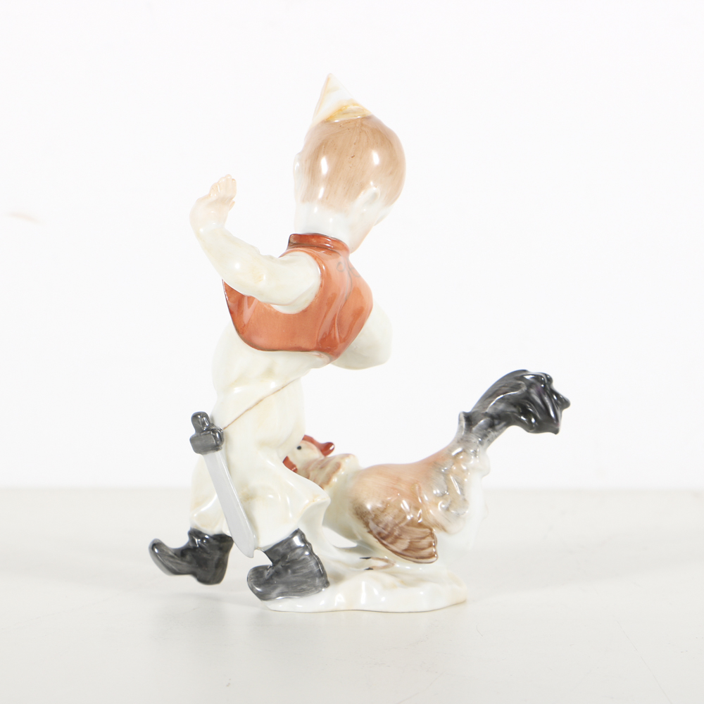 Herend Porcelain Figurine Of Boy With Rooster