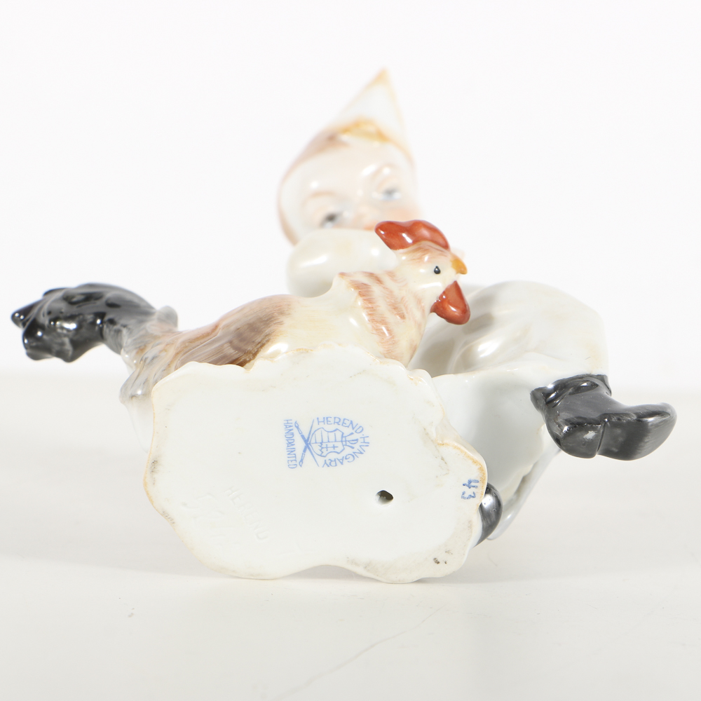 Herend Porcelain Figurine Of Boy With Rooster