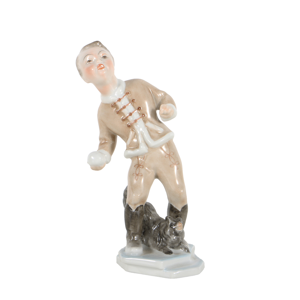 Herend Porcelain Boy With Snowball Figurine
