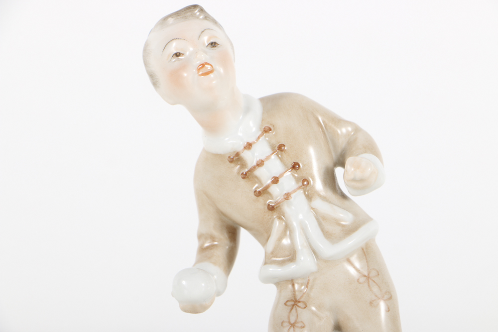 Herend Porcelain Boy With Snowball Figurine