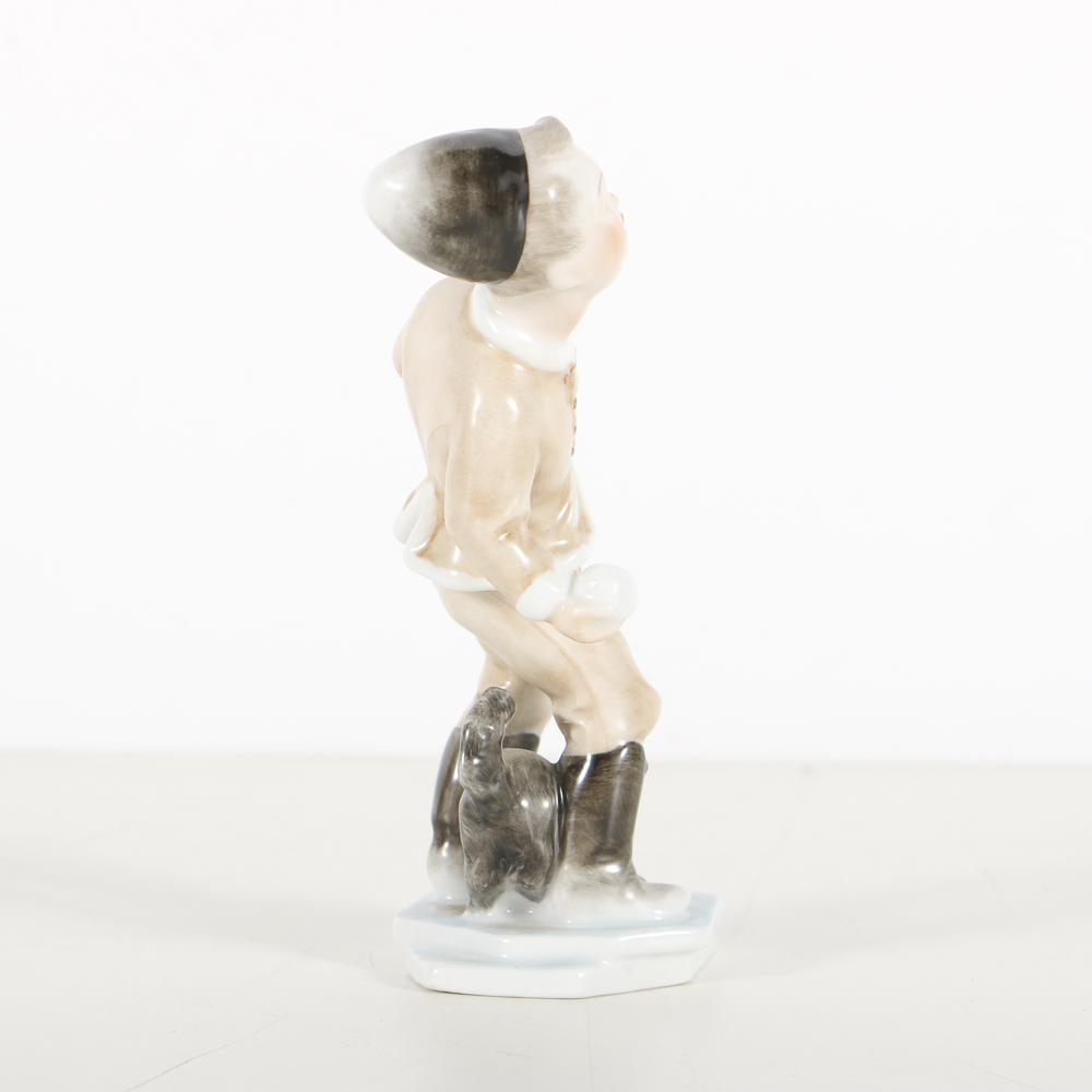 Herend Porcelain Boy With Snowball Figurine