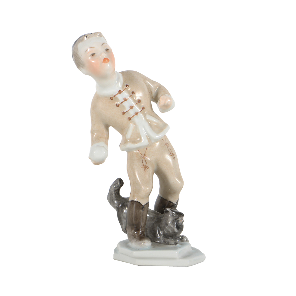 Herend Porcelain Boy With Snowball Figurine