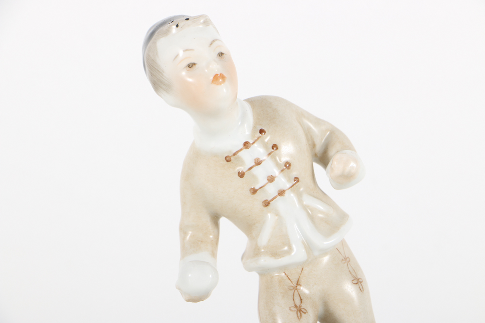 Herend Porcelain Boy With Snowball Figurine