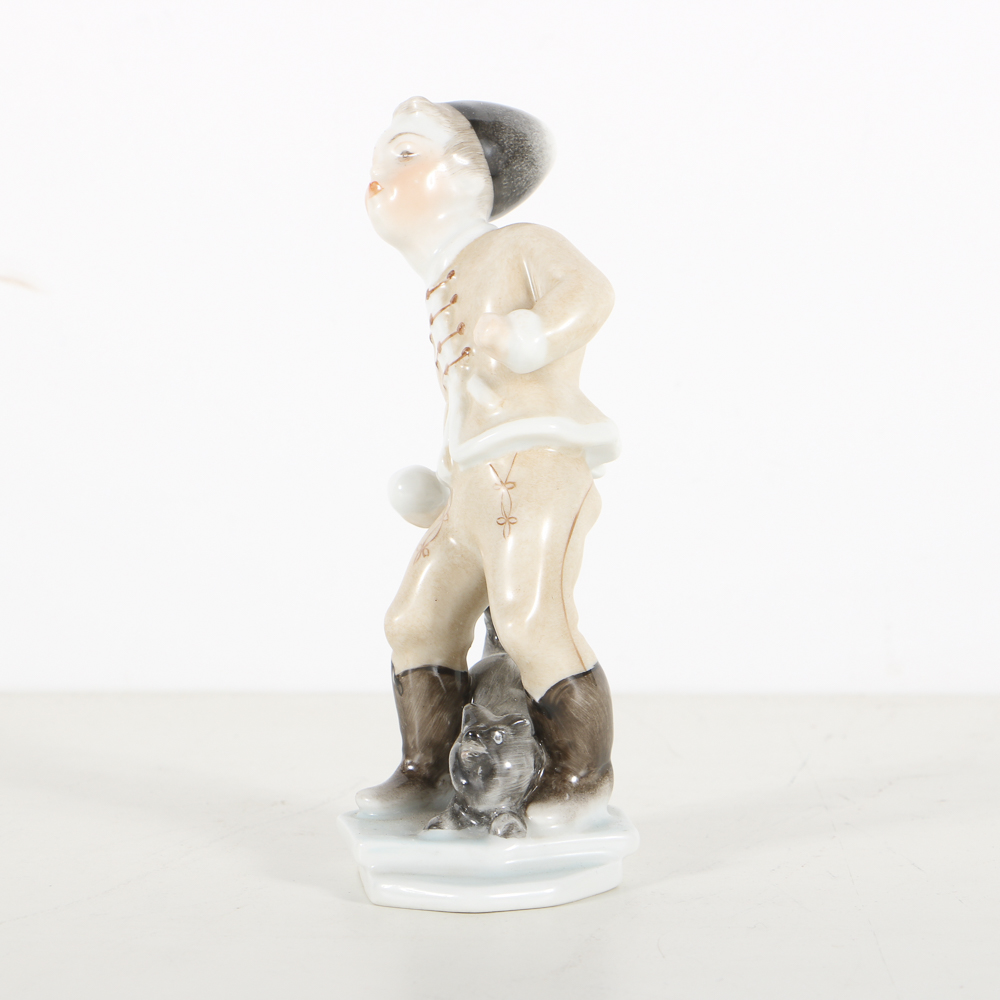 Herend Porcelain Boy With Snowball Figurine