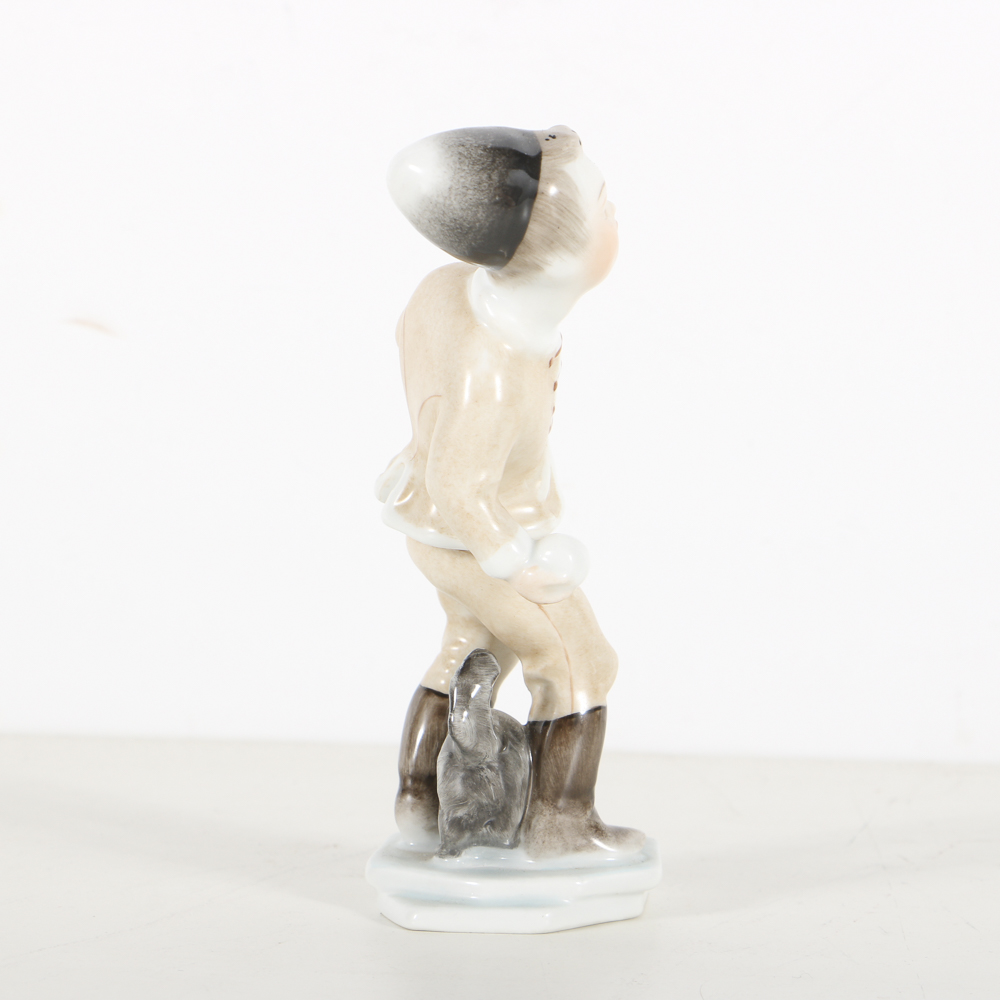 Herend Porcelain Boy With Snowball Figurine