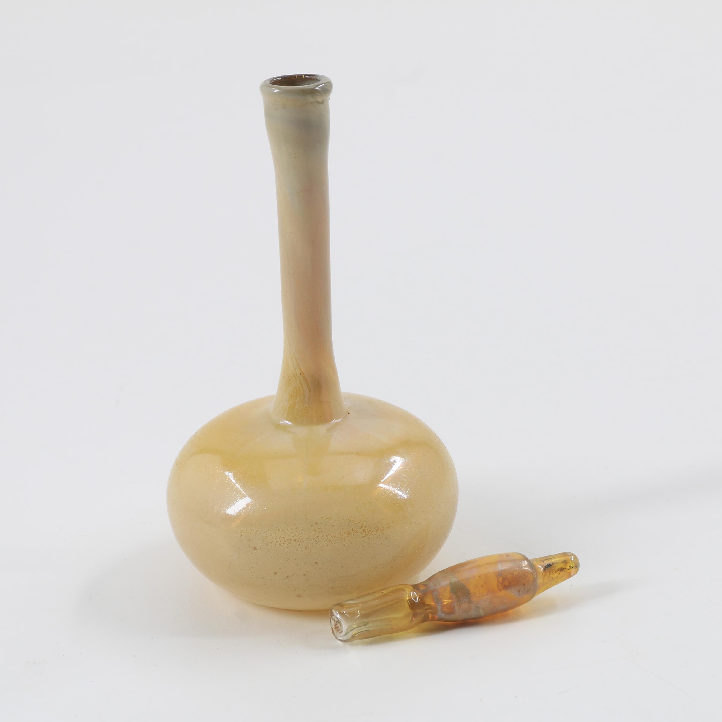 Quezal Style Art Glass Vase and Art Glass Candle Scent Bottle