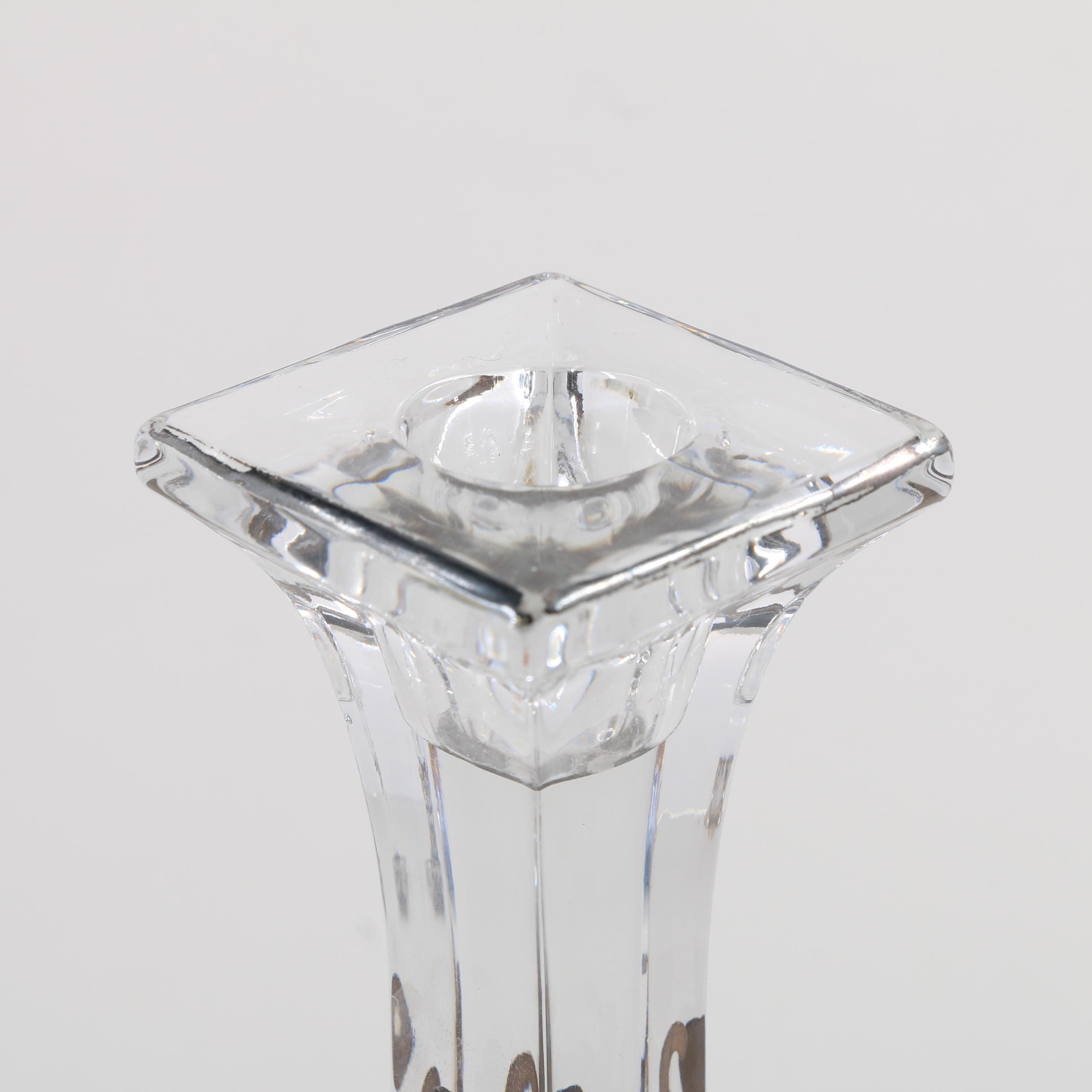 Cut Glass Candlesticks with Art Nouveau 800 Silver Overlay