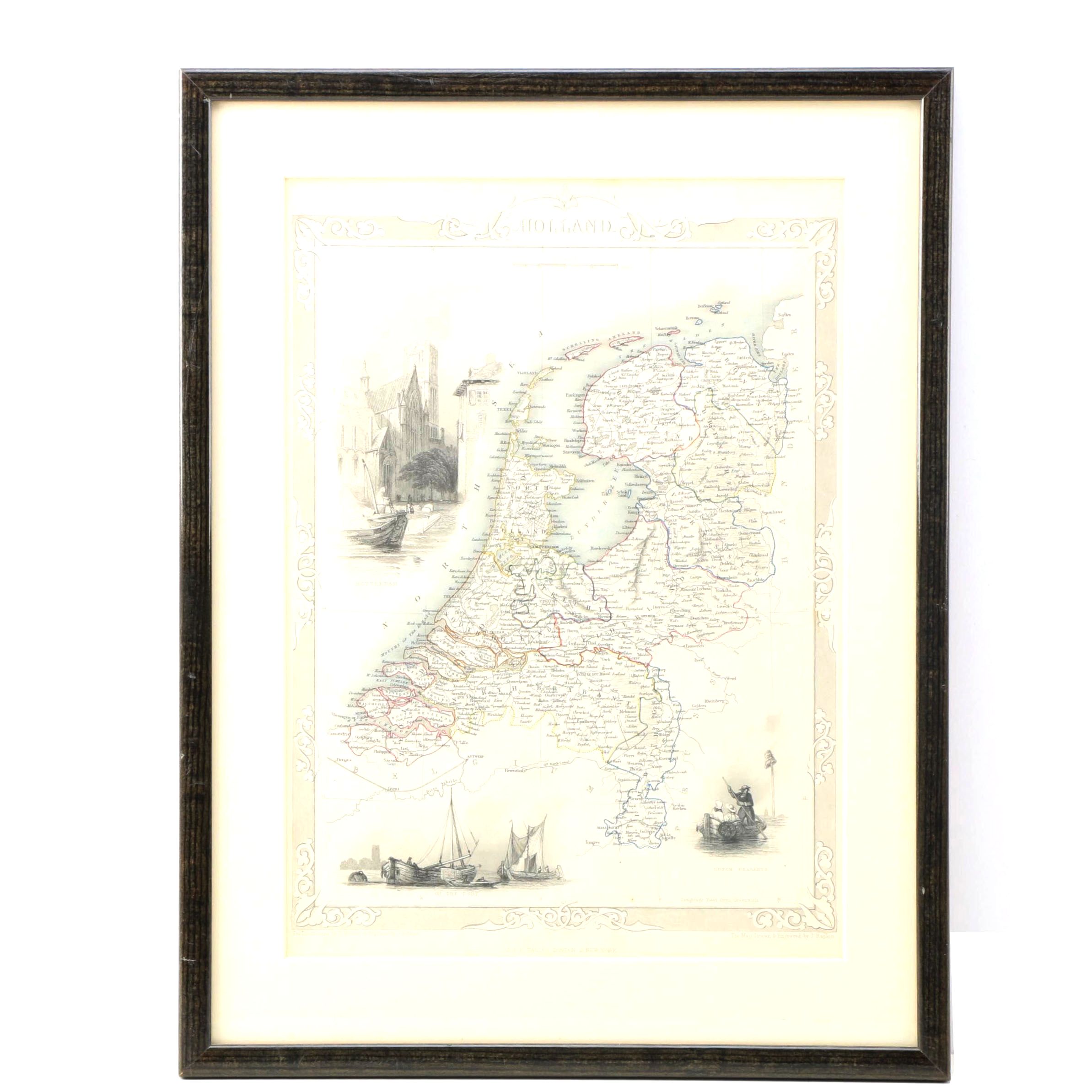 After John Rapkin Planographic Print on Paper of a Map of Holland