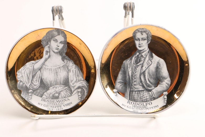 Vintage Melodrama Piero Fornasetti-Milano Gold Ceramic Coasters