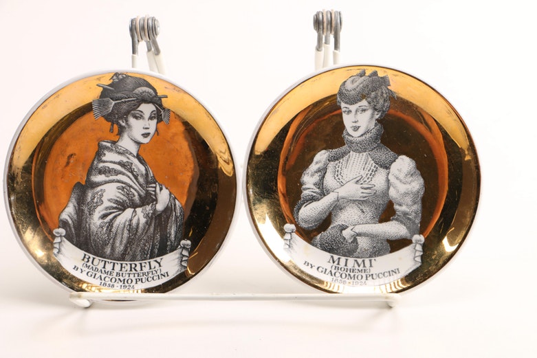 Vintage Melodrama Piero Fornasetti-Milano Gold Ceramic Coasters