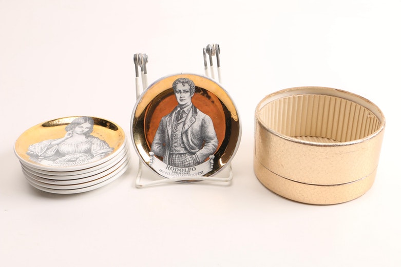 Vintage Melodrama Piero Fornasetti-Milano Gold Ceramic Coasters