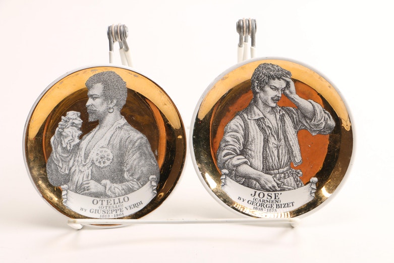Vintage Melodrama Piero Fornasetti-Milano Gold Ceramic Coasters