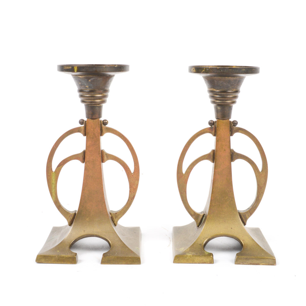 Vintage Art Deco Brass Candlesticks