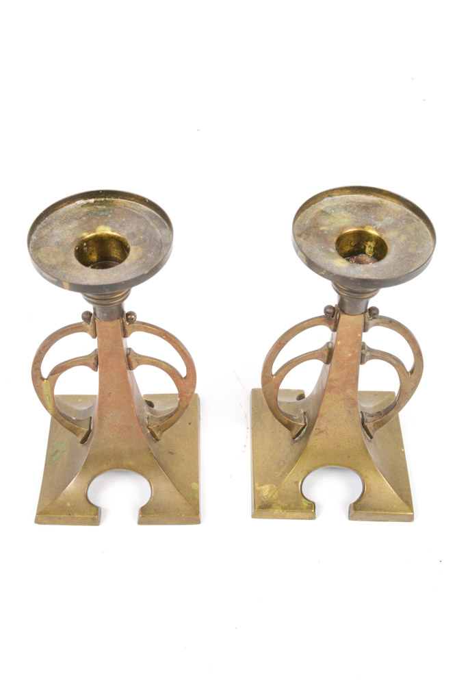 Vintage Art Deco Brass Candlesticks