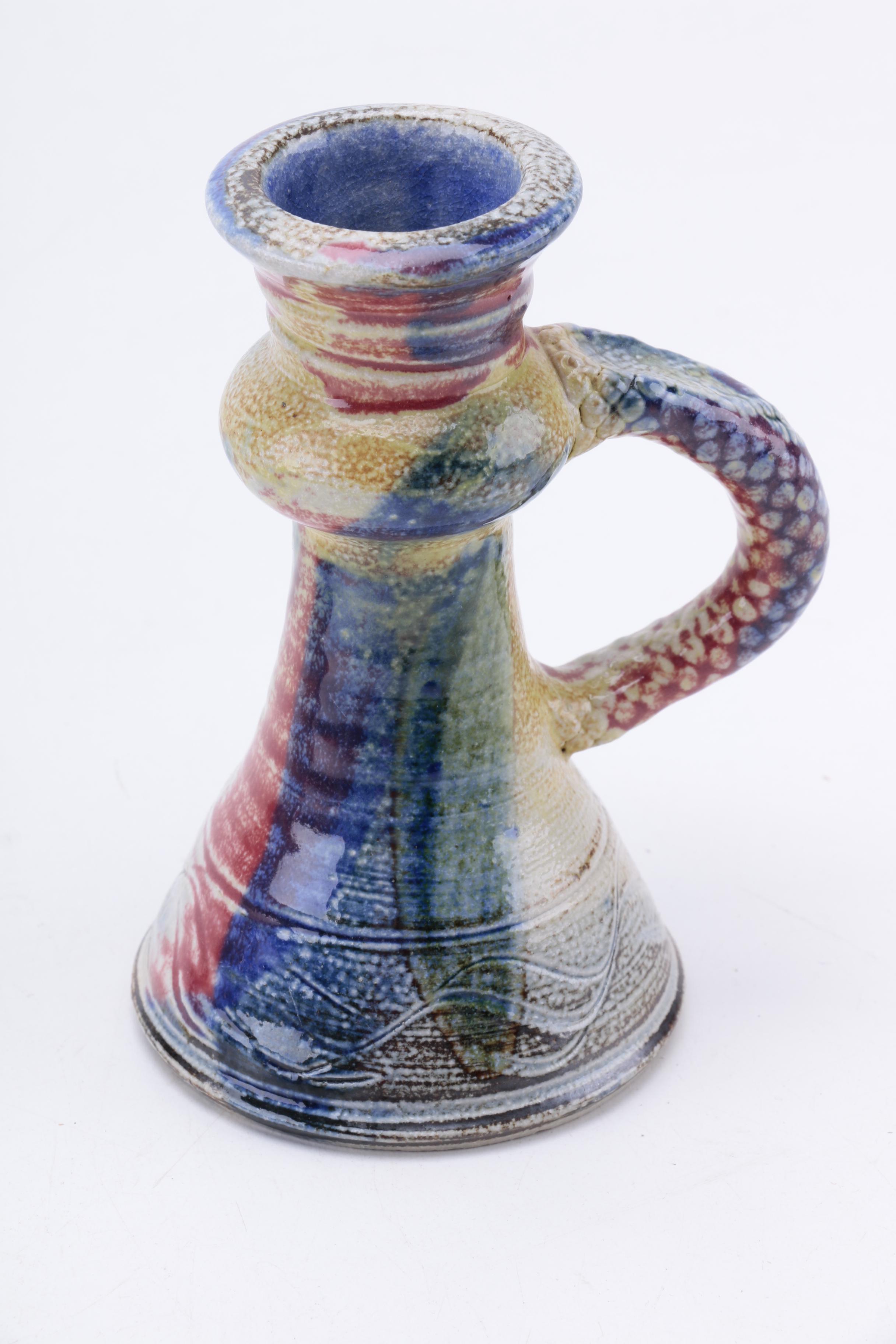 Pair of Irish Michael Kennedy Ceramics Multi-Colored Candlestick Holders